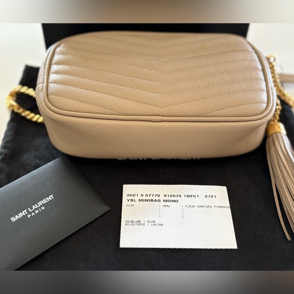 YVES SAINT LAURENT YSL MINI LOU CAMERA BAG IN DARK BEIGE - Picture 10 of 16